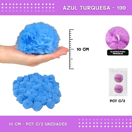 Pom Pom Pelucia - 100mm (10Cm) - Pct C/2 Unid. COR: AZUL-TURQUESA-199