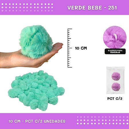 Pom Pom Pelucia - 100mm (10Cm) - Pct C/2 Unid. COR: VERDE-BEBE-251