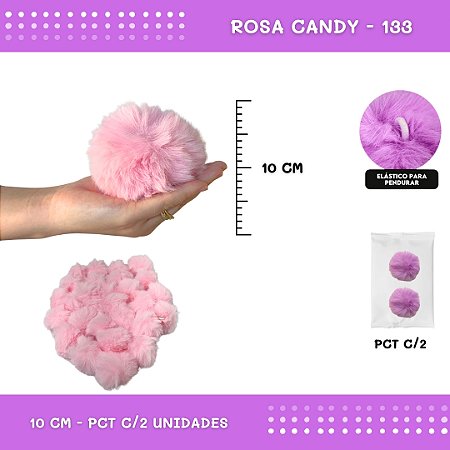 Pom Pom Pelucia - 100mm (10Cm) - Pct C/2 Unid. COR: ROSA-CANDY-133