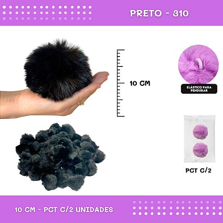Pom Pom Pelucia - 100mm (10Cm) - Pct C/2 Unid. COR: PRETO-310