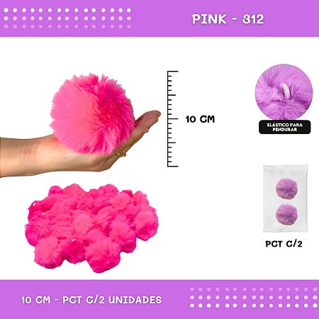 Pom Pom Pelucia - 100mm (10Cm) - Pct C/2 Unid. COR: PINK-312