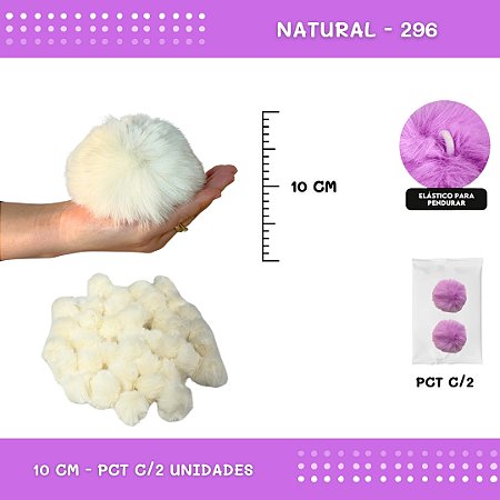 Pom Pom Pelucia - 100mm (10Cm) - Pct C/2 Unid. COR: NATURAL-296