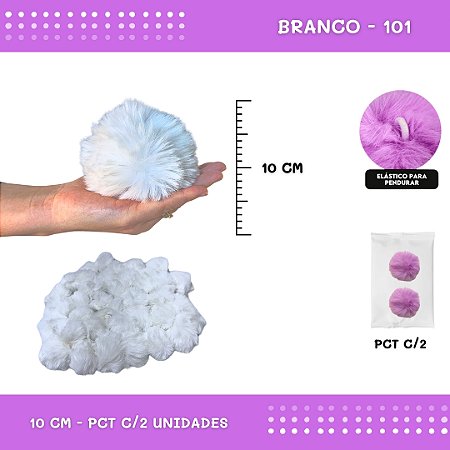 Pom Pom Pelucia - 100mm (10Cm) - Pct C/2 Unid. COR: BRANCO-101