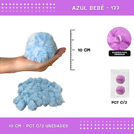 Pom Pom Pelucia - 100mm (10Cm) - Pct C/2 Unid. COR: AZUL-BEBE-177