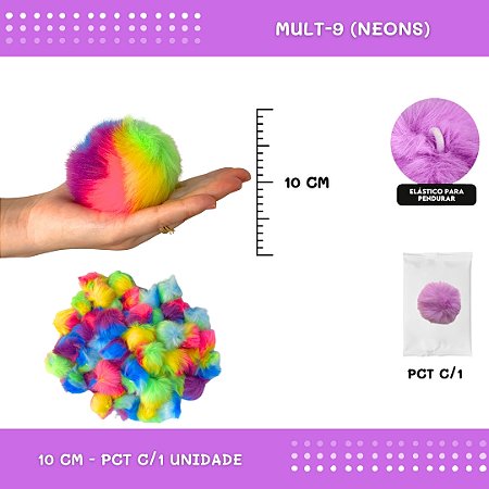 Pom Pom Pelucia - 100mm (10Cm) - Unidade COR: MULT-9 (NEONS)