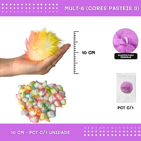 Pom Pom Pelucia - 100mm (10Cm) - Unidade COR: MULT-6 (CORES PASTEIS 3)