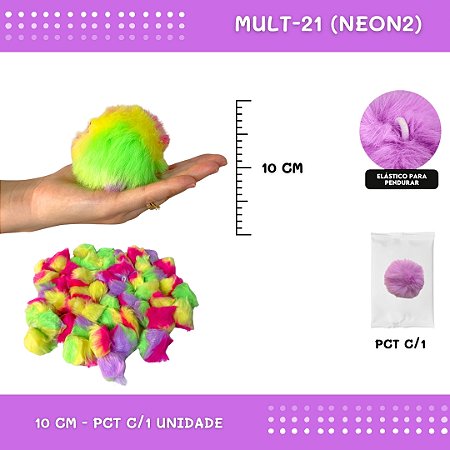 Pom Pom Pelucia - 100mm (10Cm) - Unidade COR: MULT-21 (NEON2)