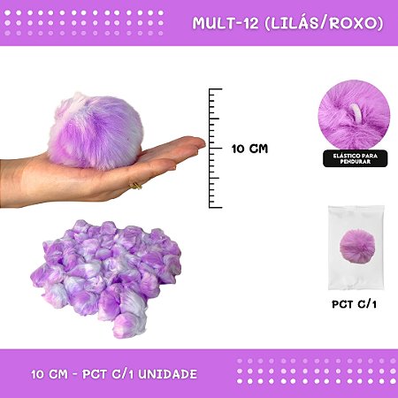 Pom Pom Pelucia - 100mm (10Cm) - Unidade COR: MULT-12 (LILAS/ROXO)