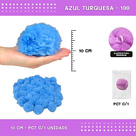 Pom Pom Pelucia - 100mm (10Cm) - Unidade COR: AZUL-TURQUESA-199