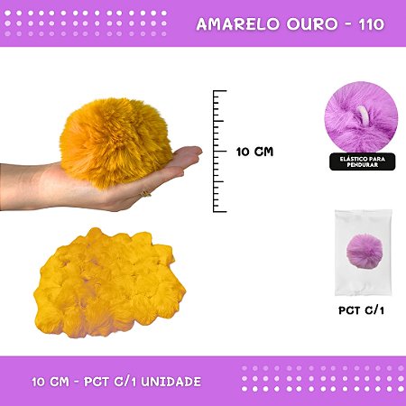 Pom Pom Pelucia - 100mm (10Cm) - Unidade COR: AMARELO-OURO-110