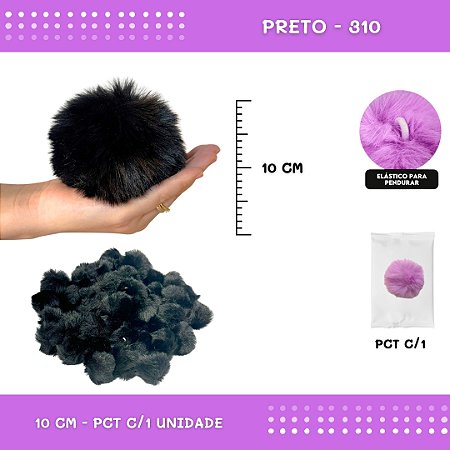 Pom Pom Pelucia - 100mm (10Cm) - Unidade COR: PRETO-310