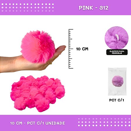 Pom Pom Pelucia - 100mm (10Cm) - Unidade COR: PINK-312