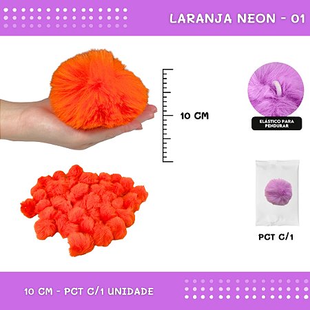 Pom Pom Pelucia - 100mm (10Cm) - Unidade COR: LARANJA-NEON-01