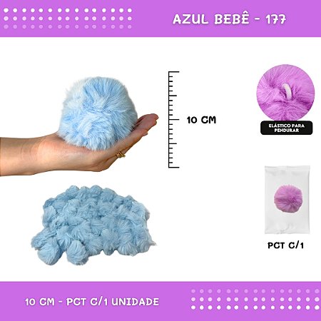 Pom Pom Pelucia - 100mm (10Cm) - Unidade COR: AZUL-BEBE-177