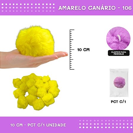 Pom Pom Pelucia - 100mm (10Cm) - Unidade COR: AMARELO-CANARIO-106