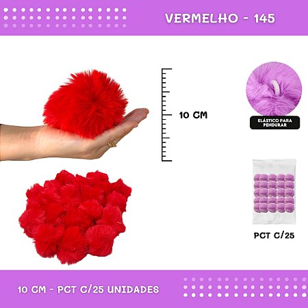 Pom Pom Pelucia C/Elastico - 100mm (10Cm) - Pct C/25 Unid. COR: VERMELHO-145