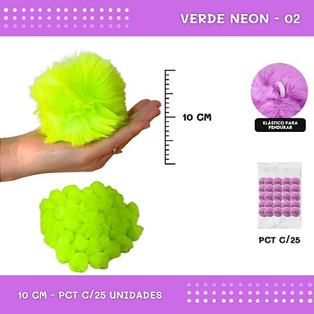 Pom Pom Pelucia C/Elastico - 100mm (10Cm) - Pct C/25 Unid. COR: VERDE-NEON-02