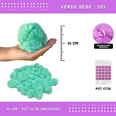 Pom Pom Pelucia C/Elastico - 100mm (10Cm) - Pct C/25 Unid. COR: VERDE-BEBE-251