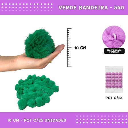 Pom Pom Pelucia C/Elastico - 100mm (10Cm) - Pct C/25 Unid. COR: VERDE-BANDEIRA-540