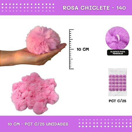 Pom Pom Pelucia C/Elastico - 100mm (10Cm) - Pct C/25 Unid. COR: ROSA-CHICLETE-140