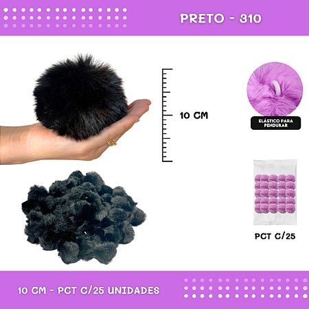 Pom Pom Pelucia C/Elastico - 100mm (10Cm) - Pct C/25 Unid. COR: PRETO-310