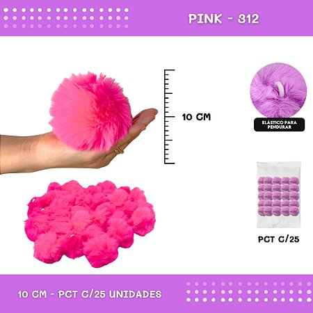 Pom Pom Pelucia C/Elastico - 100mm (10Cm) - Pct C/25 Unid. COR: PINK-312