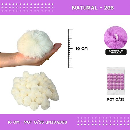 Pom Pom Pelucia C/Elastico - 100mm (10Cm) - Pct C/25 Unid. COR: NATURAL-296