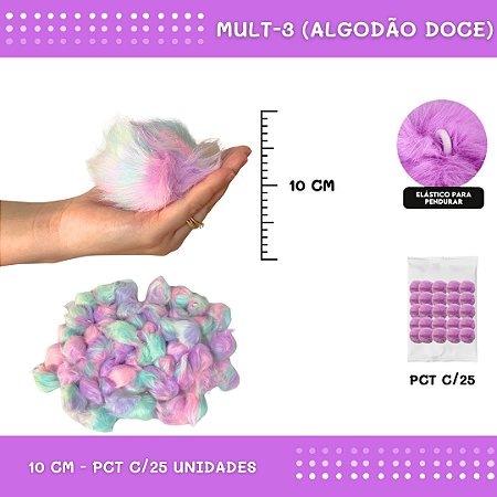 Pom Pom Pelucia C/Elastico - 100mm (10Cm) - Pct C/25 Unid. COR: MULT-3 (ALGODAO DOCE)