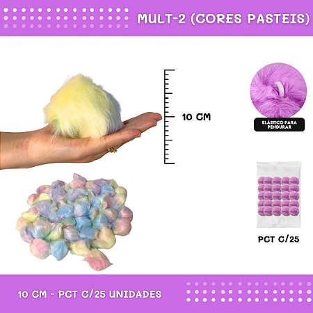 Pom Pom Pelucia C/Elastico - 100mm (10Cm) - Pct C/25 Unid. COR: MULT-2 (CORES PASTEIS)