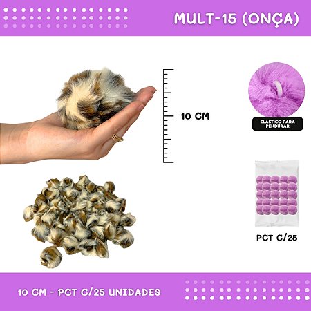 Pom Pom Pelucia C/Elastico - 100mm (10Cm) - Pct C/25 Unid. COR: MULT-15 (ONÇA)