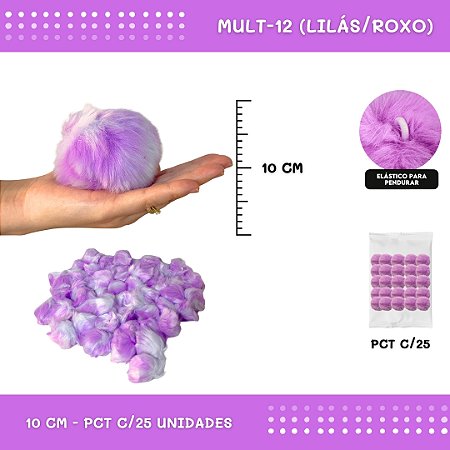Pom Pom Pelucia C/Elastico - 100mm (10Cm) - Pct C/25 Unid. COR: MULT-12 (LILAS/ROXO)