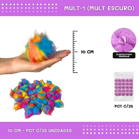 Pom Pom Pelucia C/Elastico - 100mm (10Cm) - Pct C/25 Unid. COR: MULT-1 (MULT ESCURO)