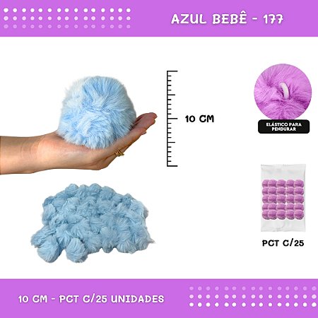 Pom Pom Pelucia C/Elastico - 100mm (10Cm) - Pct C/25 Unid. COR: AZUL-BEBE-177