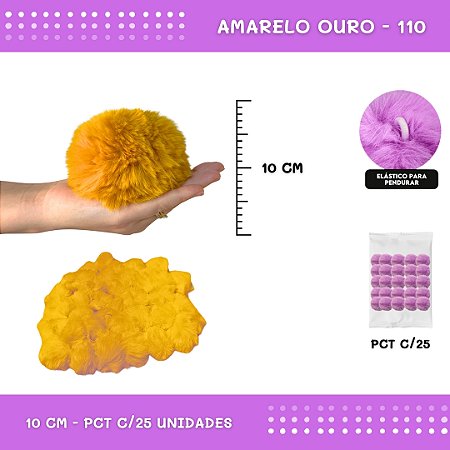 Pom Pom Pelucia C/Elastico - 100mm (10Cm) - Pct C/25 Unid. COR: AMARELO-OURO-110