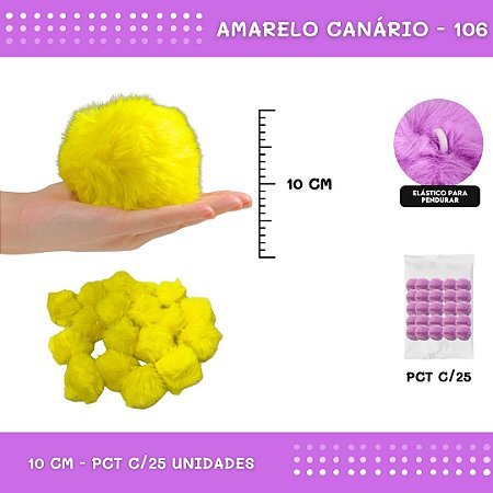 Pom Pom Pelucia C/Elastico - 100mm (10Cm) - Pct C/25 Unid. COR: AMARELO-CANARIO-106