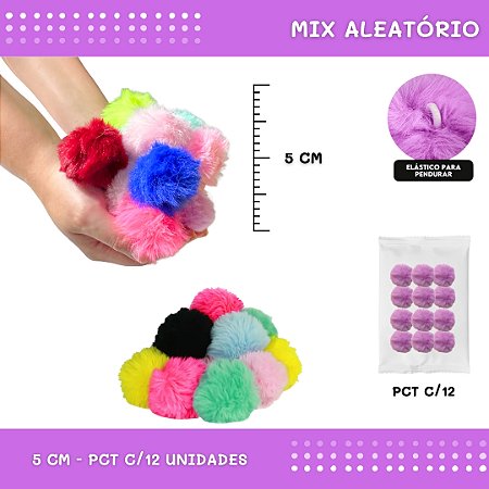 12 Unid. - Pom Pom Pelucia - 50mm COR: MIX-DE-CORES