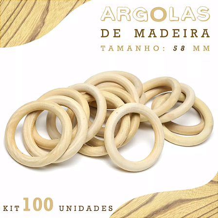 Argola De Madeira Para Artesanato - Tam: 58mm - Pct C/100 Unidades