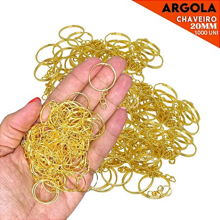 Argola de Chaveiro Simples - 20mm - Pct C/1000 Unidades Cor:Ouro