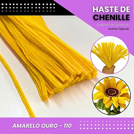 100 Haste De Chenille Limpador De Cachimbo Fios Artesanato 30cm Cor:Amarelo-Ouro-110