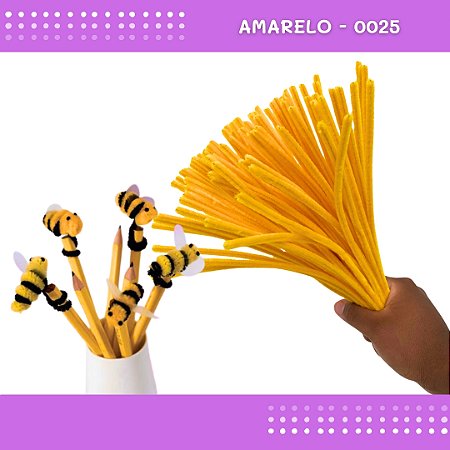 100 Haste De Chenille Limpador De Cachimbo Fios Artesanato 30cm Cor:Amarelo-0025