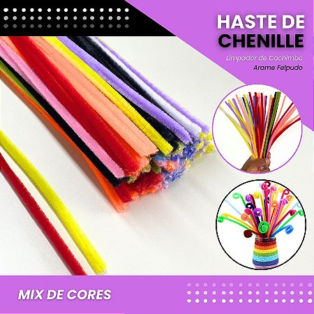 100 Haste De Chenille Limpador De Cachimbo Fios Artesanato 30cm Cor: Mix de Cores