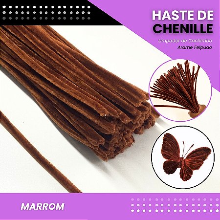 100 Haste De Chenille Limpador De Cachimbo Fios Artesanato 30cm Cor:Marrom-290