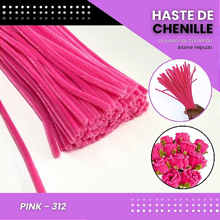 100 Haste De Chenille Limpador De Cachimbo Fios Artesanato 30cm Cor:Pink-312