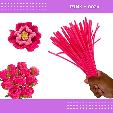 100 Haste De Chenille Limpador De Cachimbo Fios Artesanato 30cm Cor:Pink-0024
