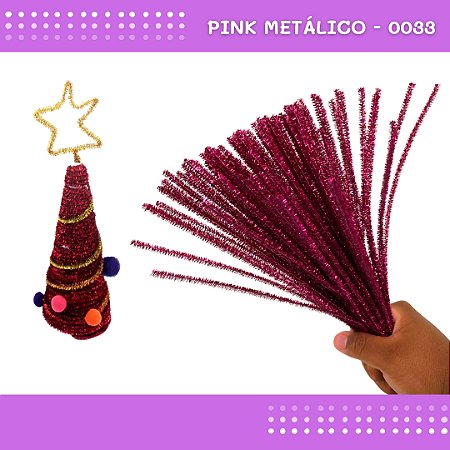 100 Haste De Chenille Limpador De Cachimbo Fios Artesanato 30cm Cor:Pink-Metalico