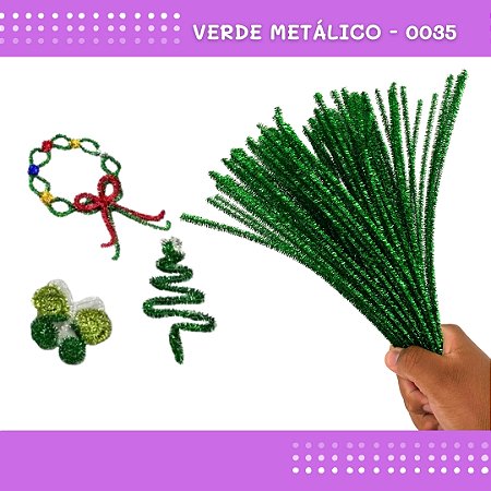 100 Haste De Chenille Limpador De Cachimbo Fios Artesanato 30cm Cor:Verde-Metalico