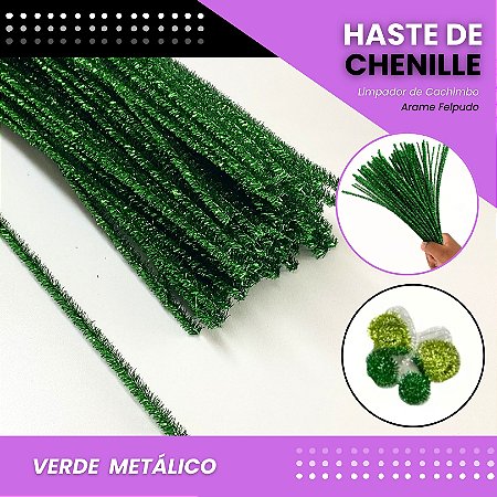 100 Haste De Chenille Limpador De Cachimbo Fios Artesanato 30cm Cor:Verde-Metalico