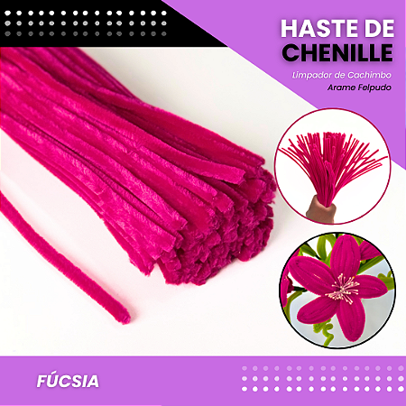 100 Haste De Chenille Limpador De Cachimbo Fios Artesanato 30cm Cor: Fucsia-06