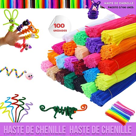 100 Haste De Chenille Limpador De Cachimbo Fios Artesanato 30cm Cor: Fucsia-06