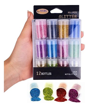 Kit Gliter Purpurina P/ Artesanato E Resina - C/12 Cores